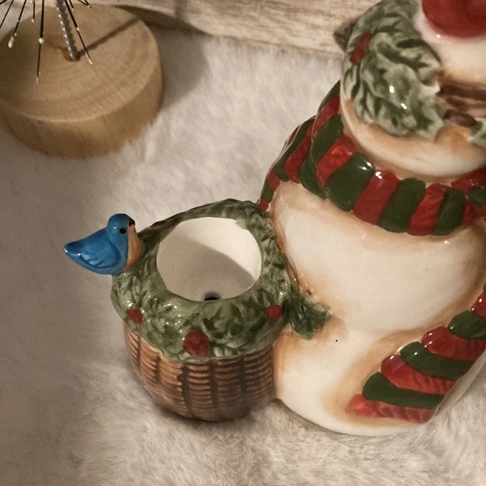 Ceramic Snowman Taper Candlestick Holders